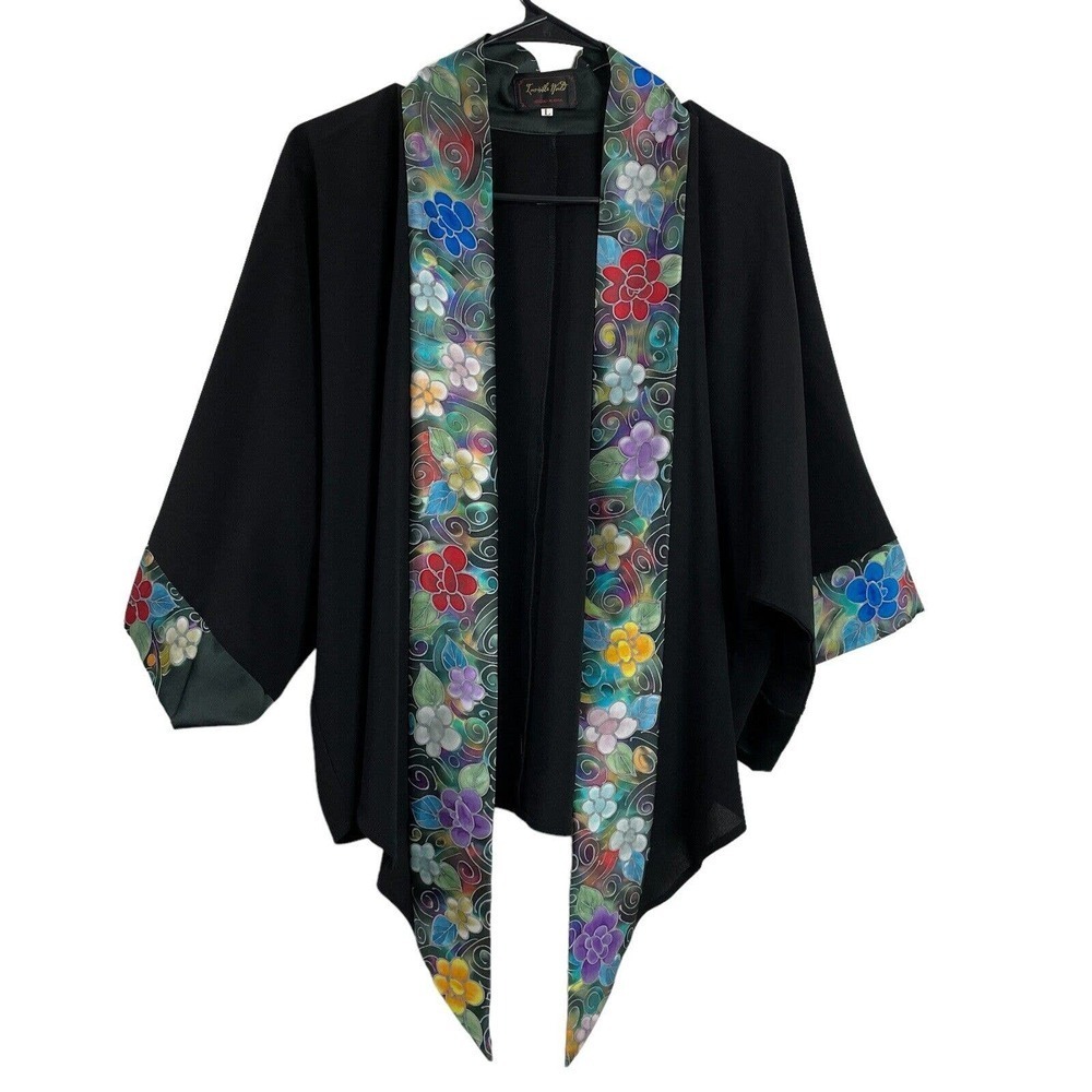 Invisible World Alaska Womens Kimono Jacket Hand Painted Silk Polyester Large